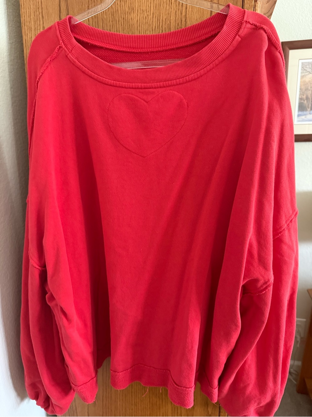 Women's Free People Trish CottonRed Heart-Detail Pullover Sweatshirt